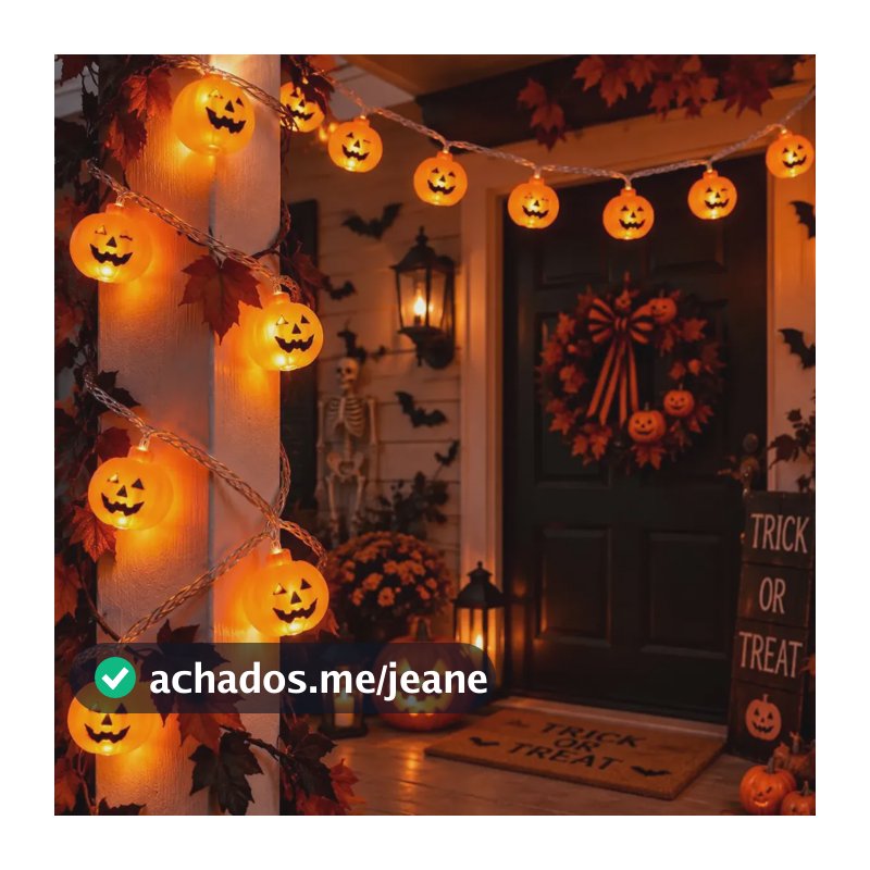 Kit 2 Cordões Led Halloween 20 Abóboras Decoração 2m Enfeite Amarelo 3