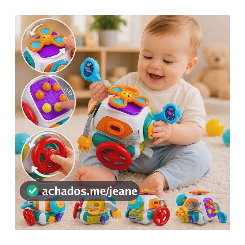 Brinquedo Educativo 10 Em 1 Cubo Sensorial Montessori Bebê Branco