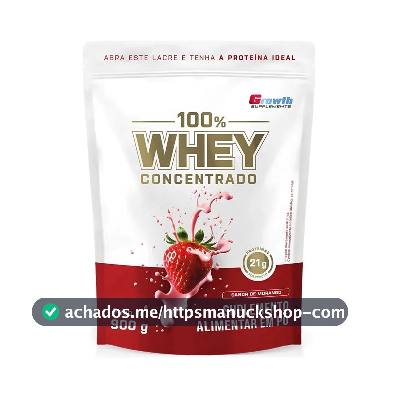 100% Whey Concentrado 900g Growth Supplements Morango