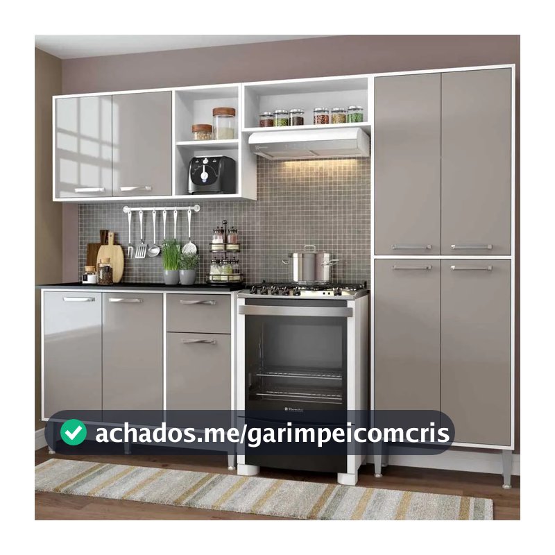 Armário de Cozinha Compacta Xangai Multimóveis VM2840 Branco/Lacca Fumê