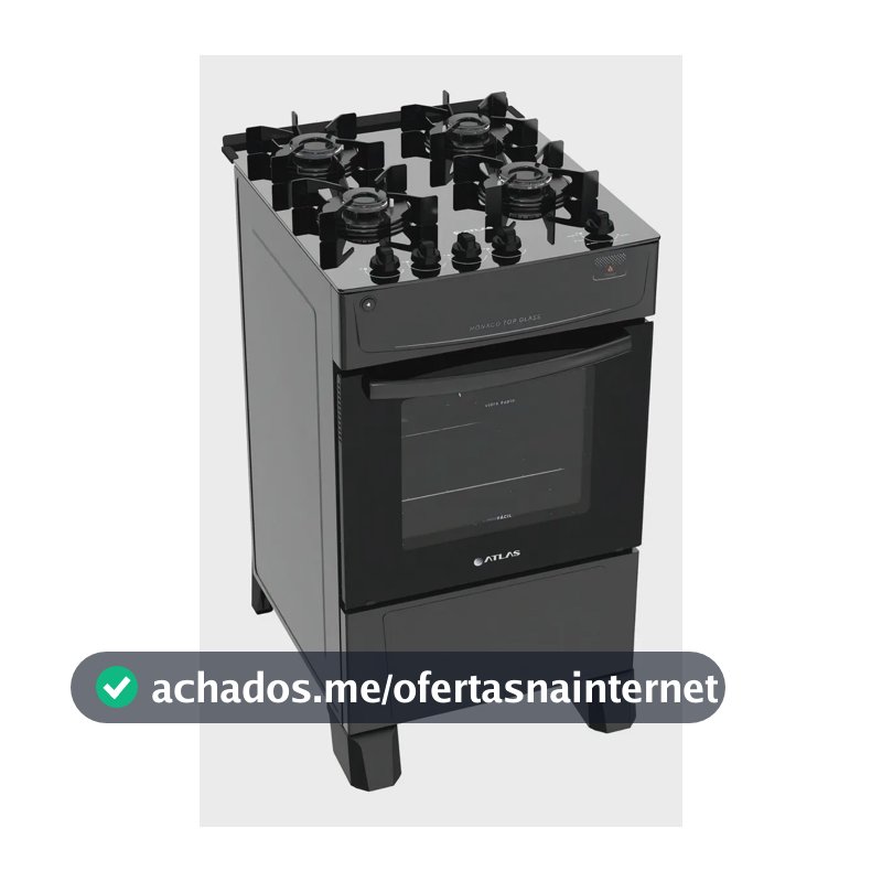 Fogão 4 Bocas Atlas Mônaco Top Glass com Mesa de Vidro e Acendimento Automático Preto Bivolt