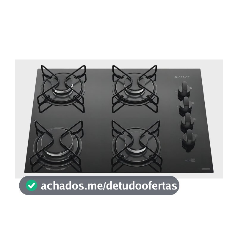 Cooktop 4 Bocas Atlas Agile Up Mesa Vidro Mega Chama Bivolt