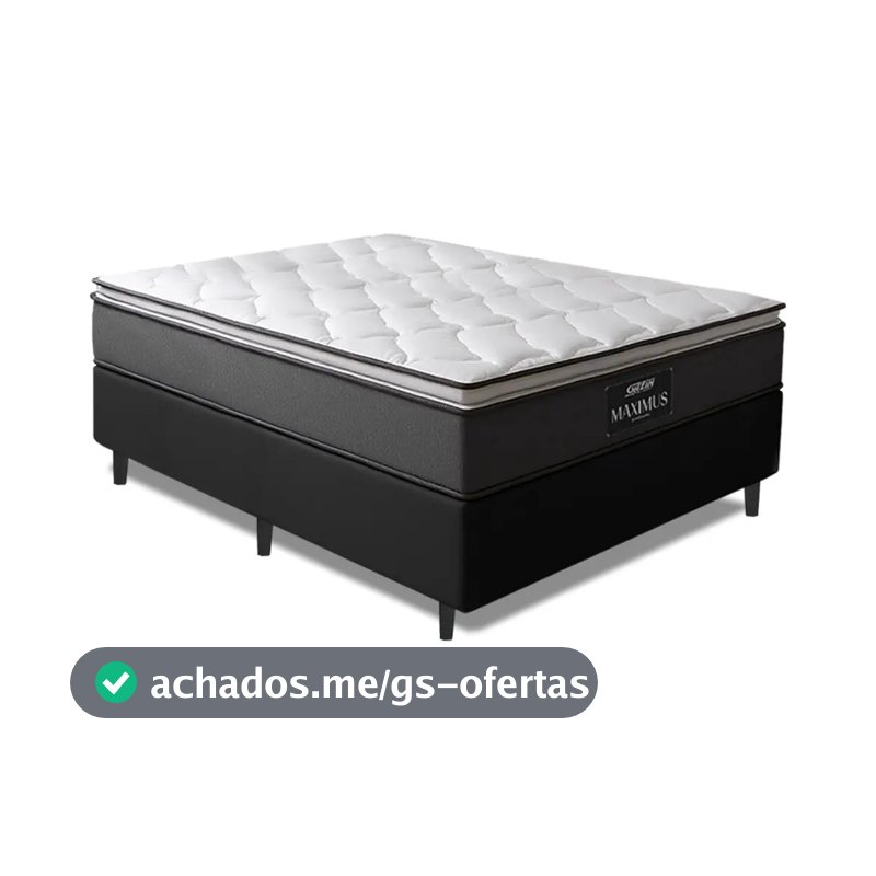 Cama Box Casal Colchão Gazin Molas Ensacadas Pillow Maximus Cinza e Preto 138x188x62cm