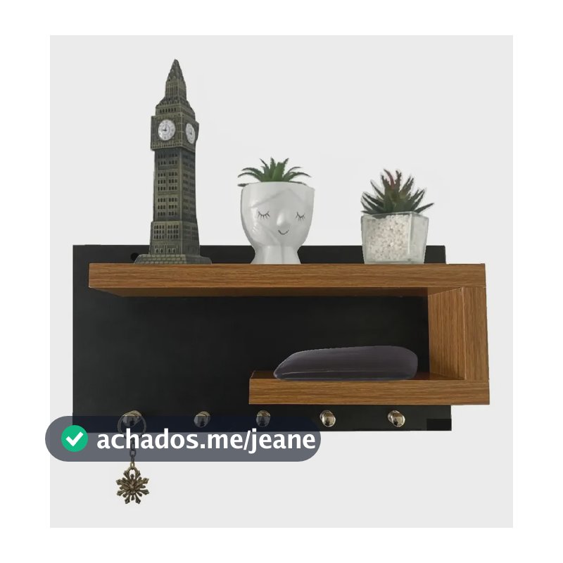 Porta Chave De Parede Organizador Com Prateleira Mdf Cor Preto/freijo