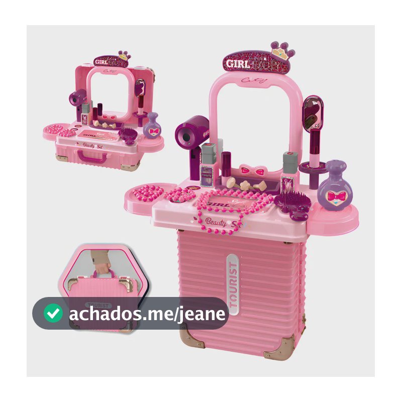 Bancada Penteadeira Infantil 3 Em 1 Maleta 21 Peça Maxi Toys