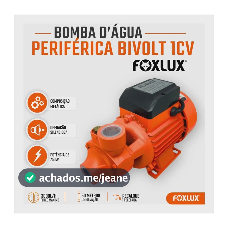 Bomba Periférica Foxlux Água 1cv 750w Bivolt Automático