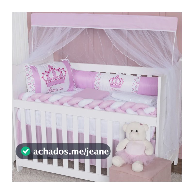Kit Berço Menina Menino Protetor Trança Com Saia 6 Peças Cor Imperial Rosa