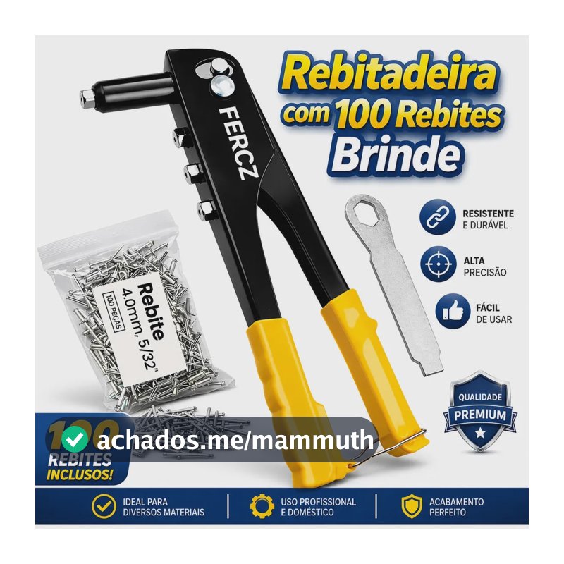 Rebitador Manual Tipo Alicate Com 4 Bicos E 100 Rebites Para Metal Alumínio Madeira E Plástico Universal Profissional
