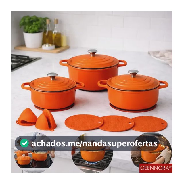 Jogo 3 Panelas Caçarola Cerâmica Com Tampa Antiaderente Indução Forno Brinde 2 Pegadores + 3 Descansos De Panela De Silicone Laranja Geenngray