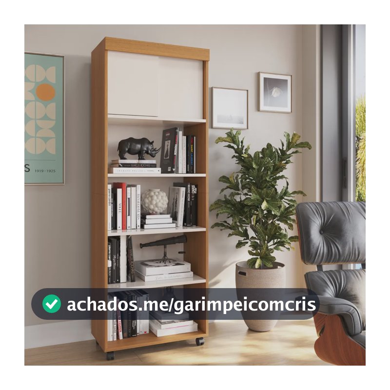 Estante Para Livros Com Portas 4 Prateleiras Organizador Livreiro Para Sala Escritório Multiuso Cor Cedro Off White