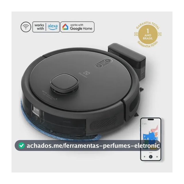 Robô Aspirador de pó 4 em 1 Electrolux Wi-Fi MOP Passa Pano Seco e Úmido até 1h40 de Bateria App Mapeamento Laser Inteligente Alexa e Conectividade Google Home Experience sensor Antiqueda ERB60 Bivolt