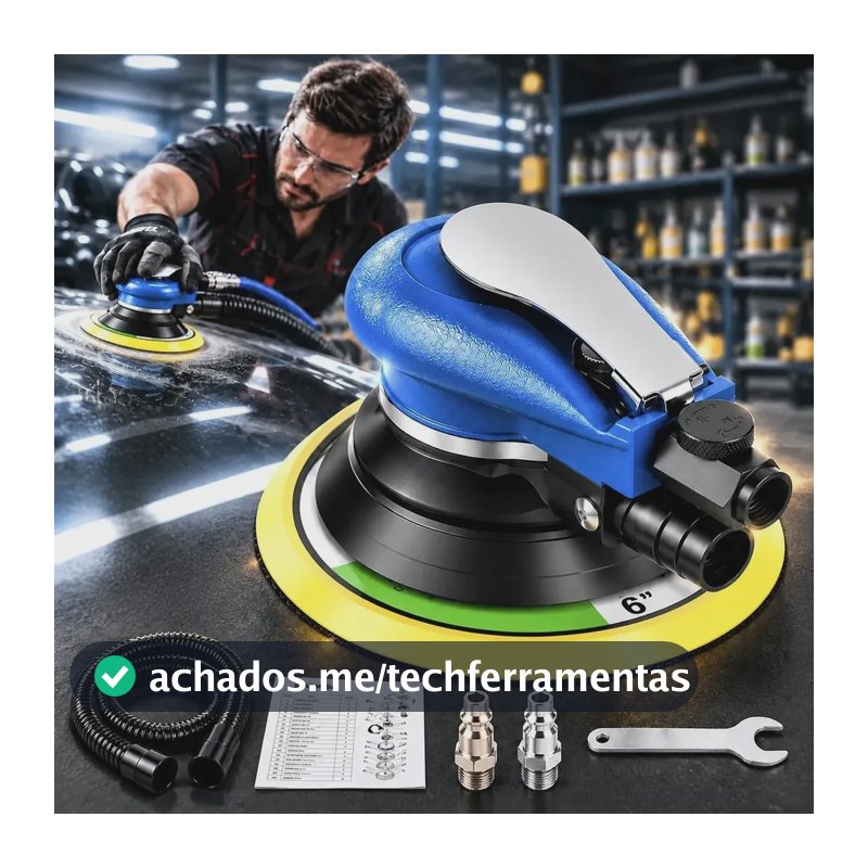 Lixadeira Pneumática Orbital Hookit 6 Roquite Com Aspiração