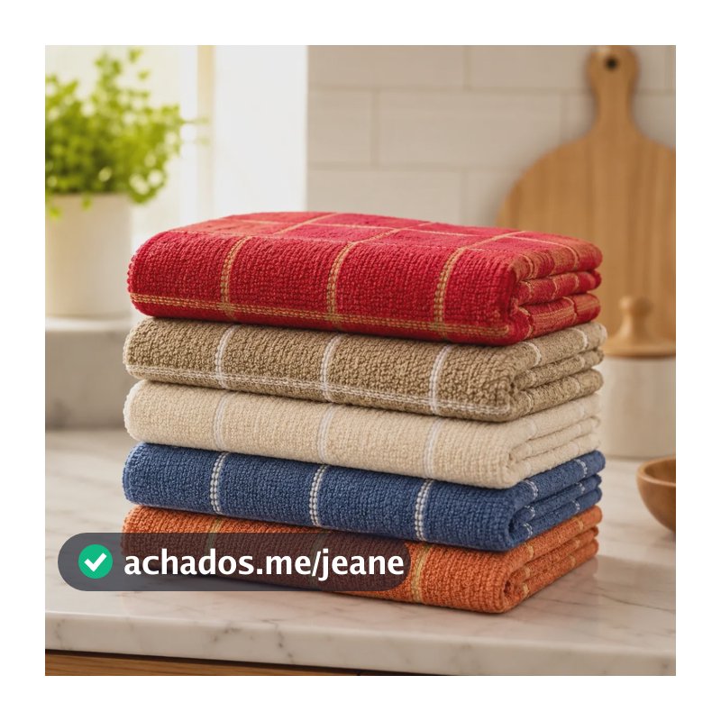 Kit 5 Pano Prato Atoalhado Xadrez Copa 100% Algodão Colorido Sortido