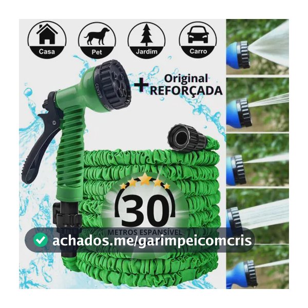 Mangueira Magica Expansível Retratil 30m Com Pistola 7 Jato Verde