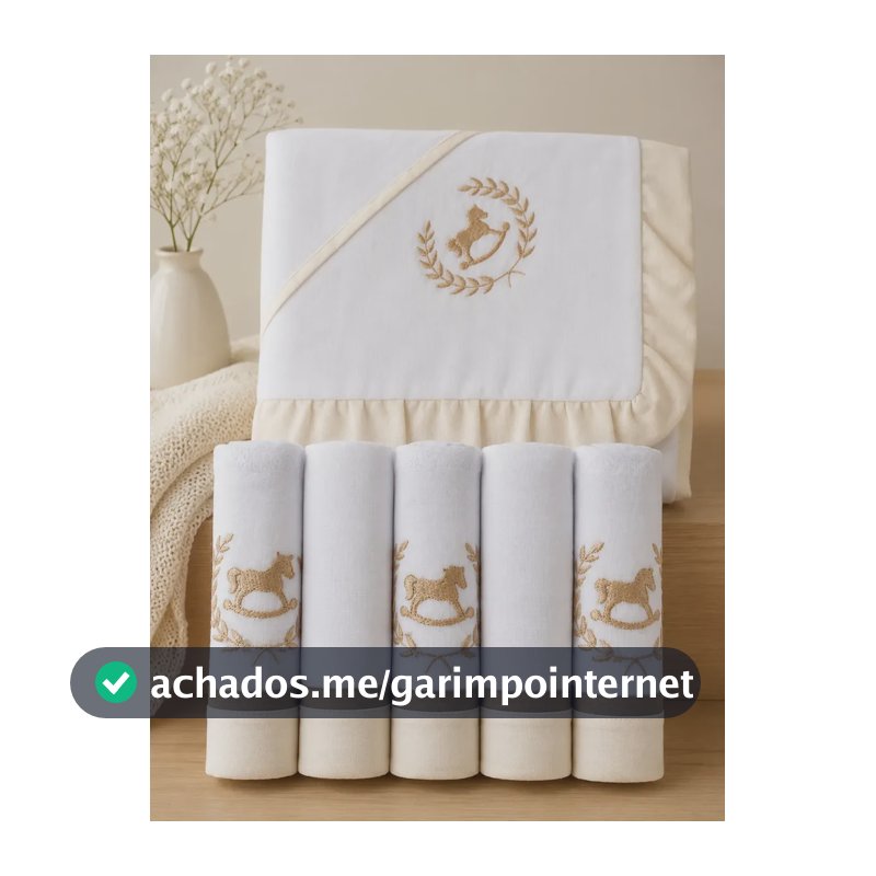 Kit Enxoval Bebê Bordado Manta E 5 Fralda Boca Maternidade Amarelo