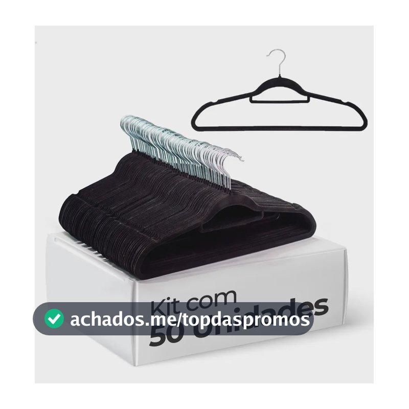 Vittak Kit 50 Cabides Veludo De Roupa Antideslizante Slim Adulto Cor Preto