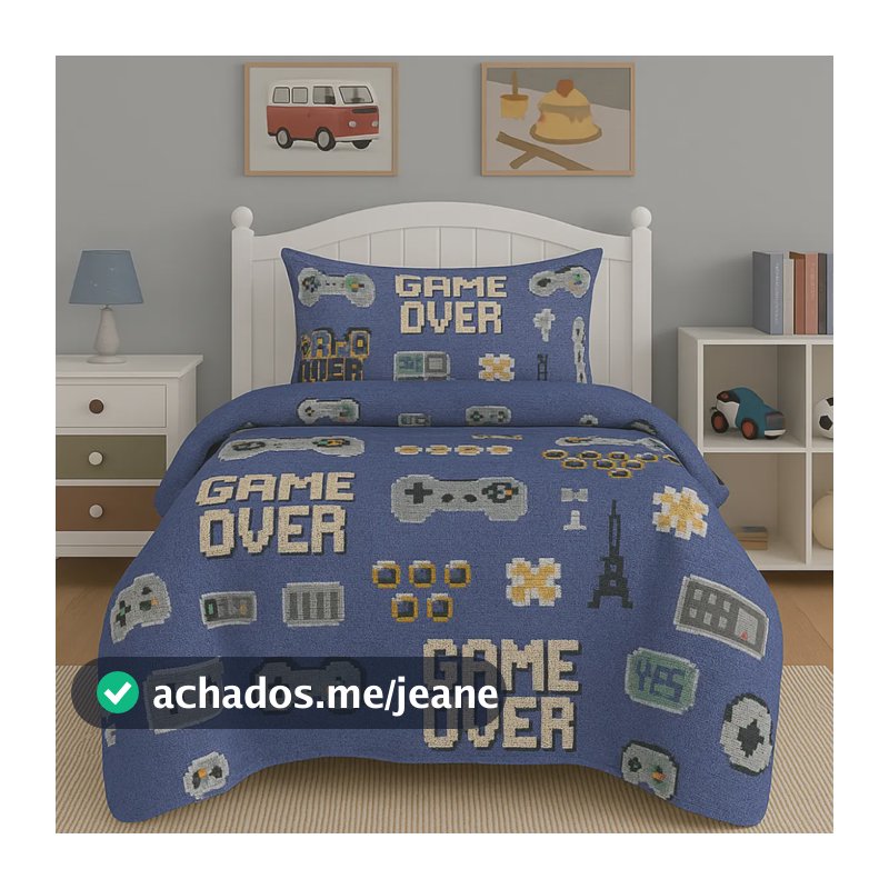 Kit Colcha Cobre Leito Infantil Menino Menina Solteiro 2 Pçs Cor Azul-aço Gamer