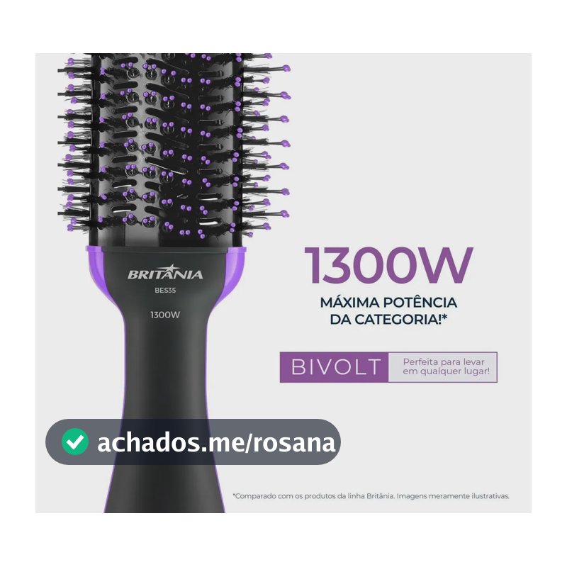 Escova Secadora Britânia BES35 Nanocerâmica 1300W Bivolt Alisadora Modeladora Secador 4 em 1 Alta Potência