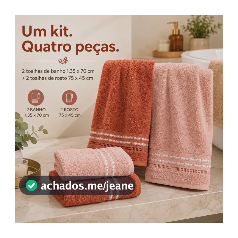 Kit 4 Toalhas Banho Self 2 Banho 2 Rosto Macia 100% Algodão Flamingo | Ferrugem Liso