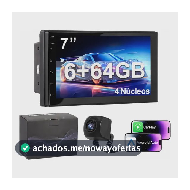 Multimidia Universal 7''6+64gb Carplay Android Bluetooth Preto