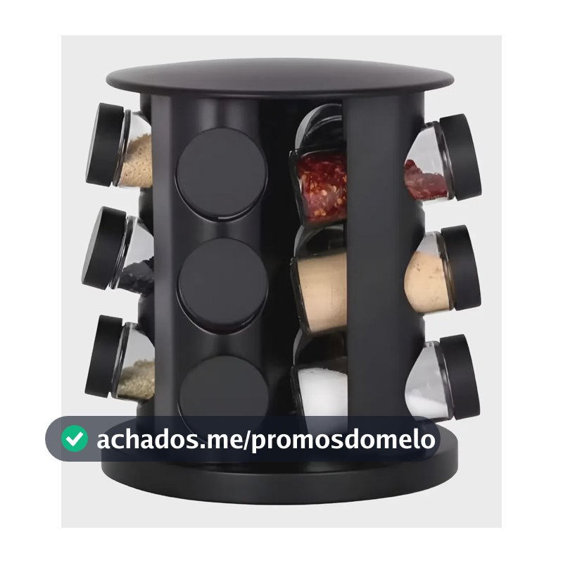 Porta Condimento Temperos Giratório 9 Potes Vidro Com Tampa Cor Preto