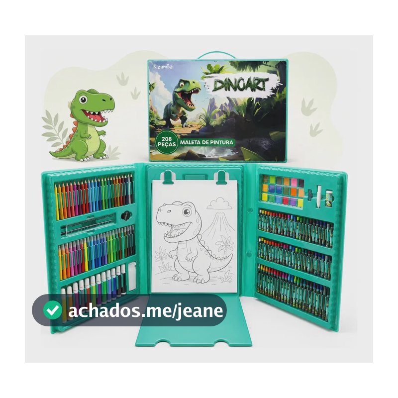 Kit Estojo Maleta De Pintura Infantil Dinoart 208 Peças Completo Para Colorir Escolar Presente Criança Menino Menina Kizumba