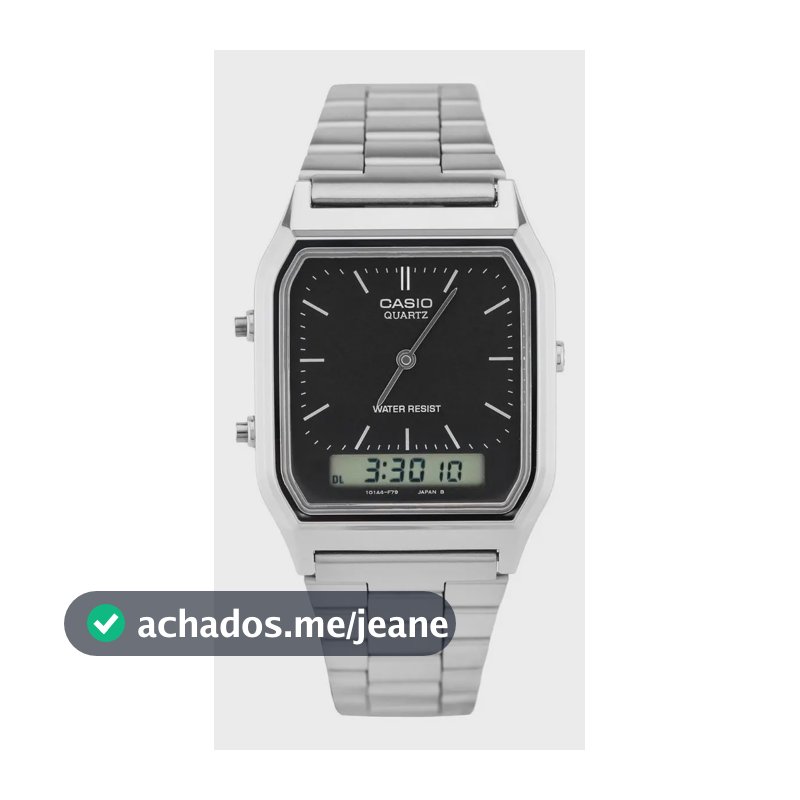 Relógio de pulso Casio AQ-230 com corria de aço inoxidável cor prateado - fondo preto/cinza