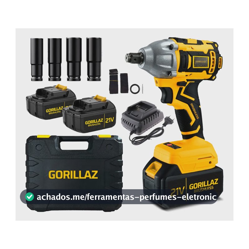 Parafusadeira Chave de Impacto Gorillaz Brushless 21V Com 2 Baterias e Soquetes