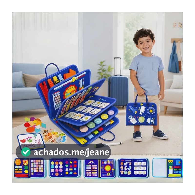Maleta Educativa Montessori Sensorial Menino Menina Infantil Azul-escuro