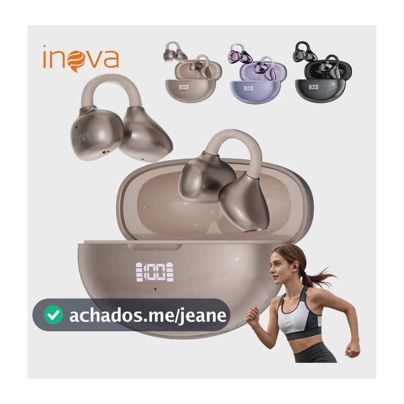 Fone de Ouvido Inova Clip-ear TWS Bluetooth 6.1 com ANC para Esporte Rosa