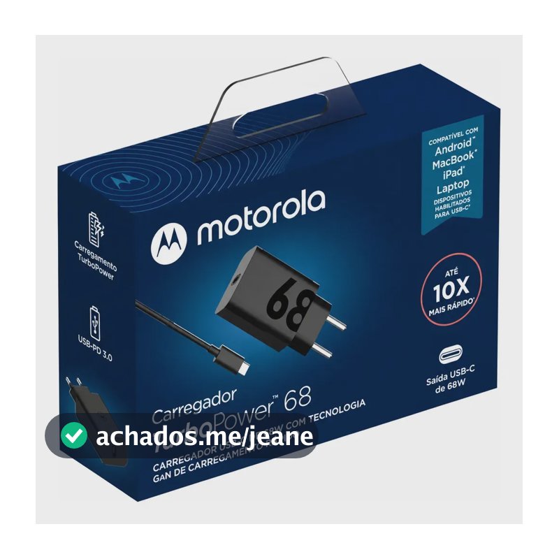 Motorola - Carregador Edge 60 - Turbo Power 68w Cinza-escuro