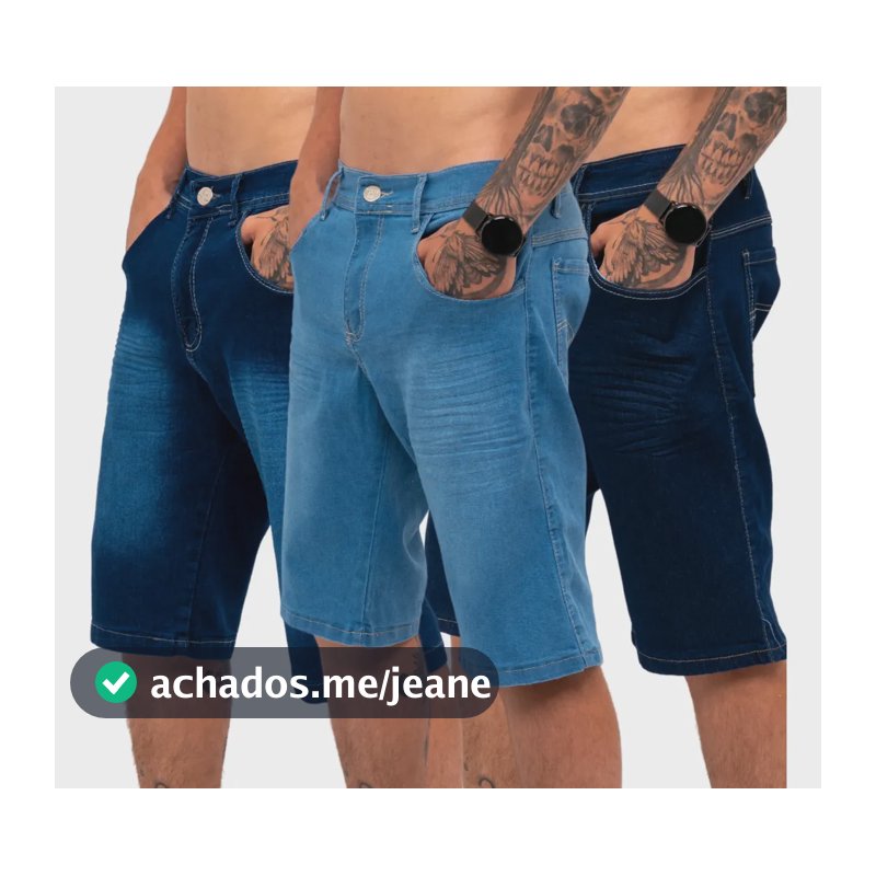 Kit 3 Bermudas Jeans Masculina Lycra Elastano Jeans Sortidos Liso 44