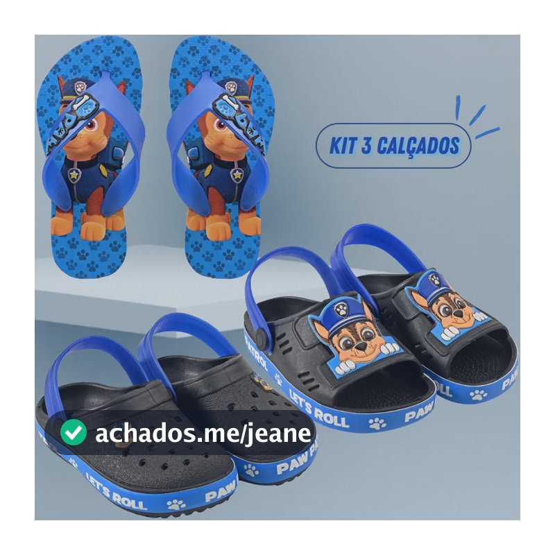 Kit 3 Pares Chinelo + Babuche Menino + Papete Slide Promoção Azul / Preto 30.31 Br