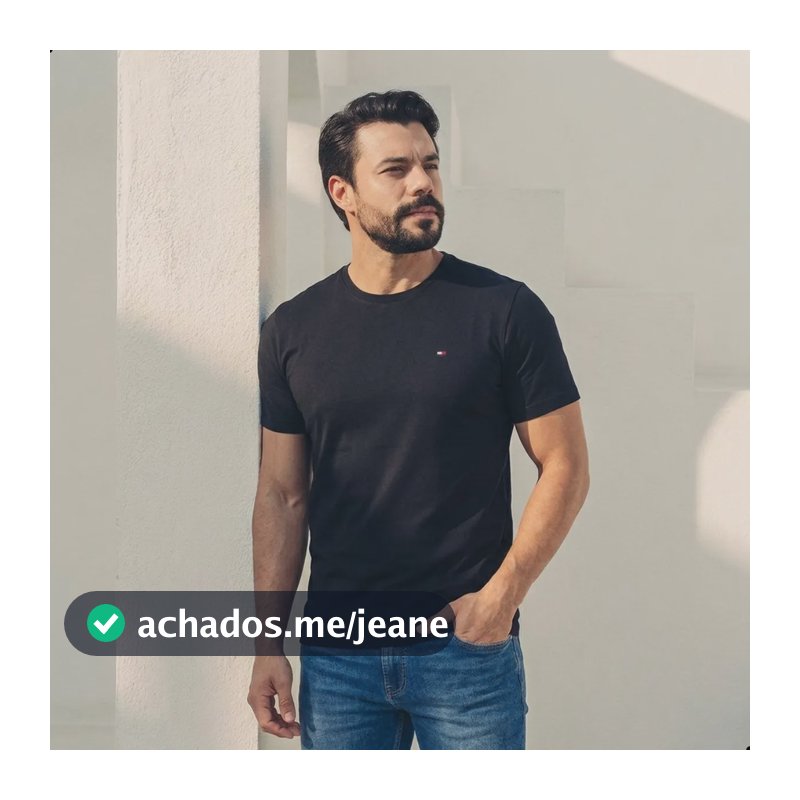 Camiseta Tommy Hilfiger Masculina Basic Algodão Regular Fit Preto Básico M
