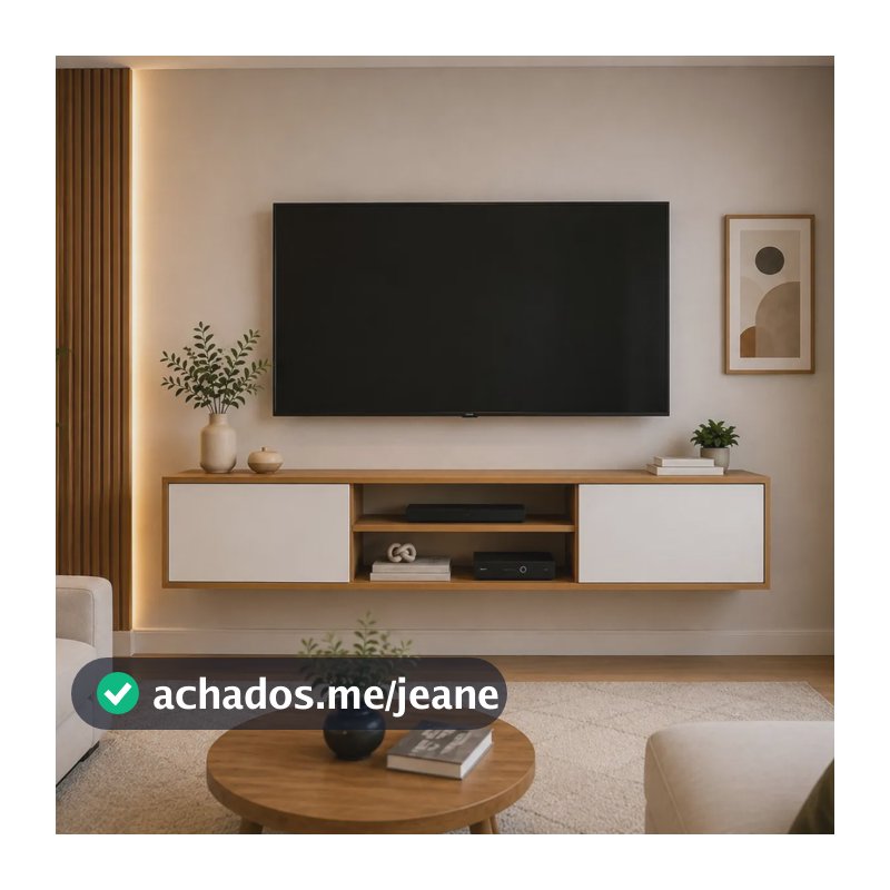 Rack Aparador Suspenso P/ Tv Até 55  Sala De Estar Estante Nature / Off White