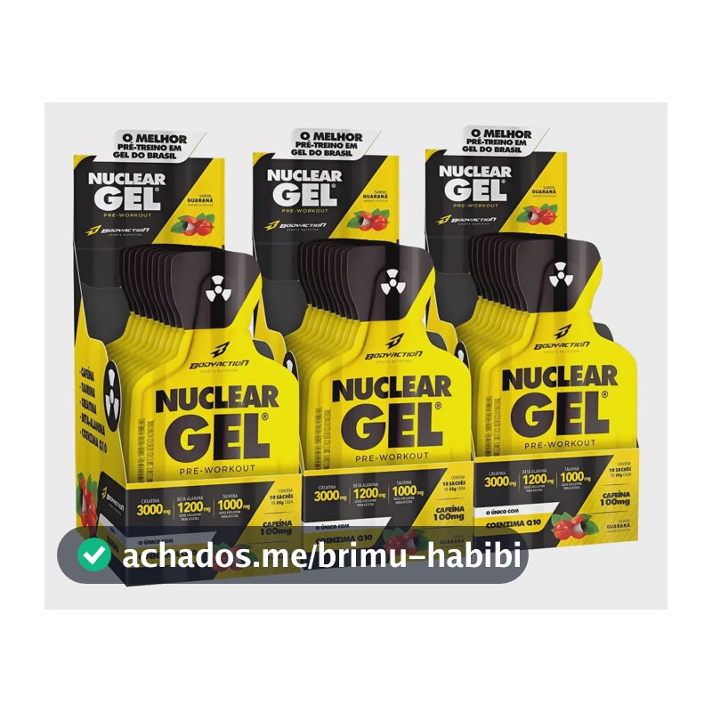 Kit 3x Pre Treino Nuclear Rush Gel - 30 Sachês Bodyaction Sabor Guaraná