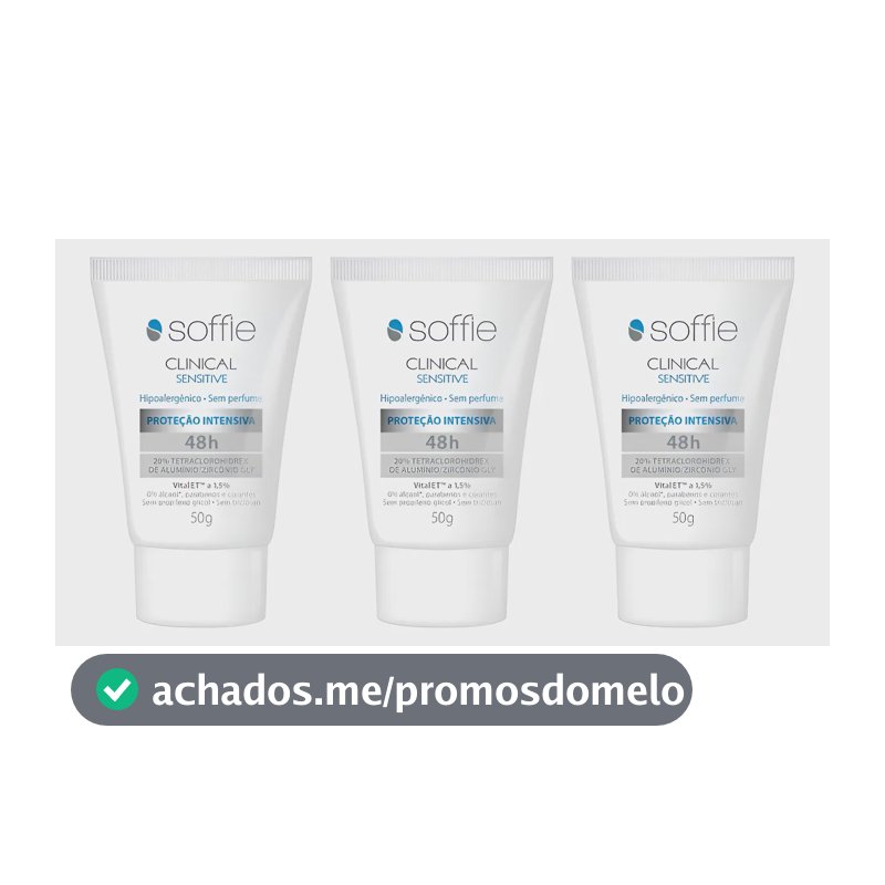 Desodorante Creme Antitranspirante Soffie Clinical Sensitive Sem Fragrância Kit 3