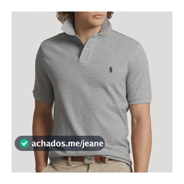 Camisa Polo Ralph Lauren Masculina Cinza Slim Manga Curta