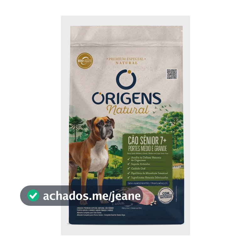 Ração Origens Natural Cães Sênior Médios E Grandes 12kg