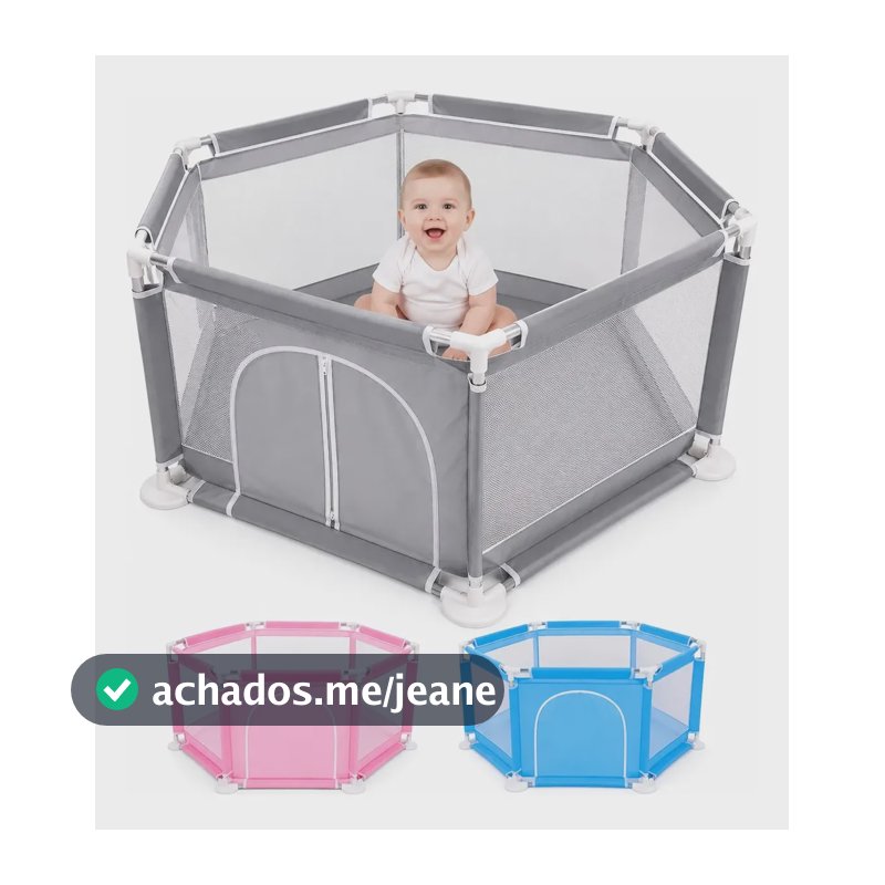 Cercadinho Infantil Portátil Hexagonal Bebê Seguro Resistent Cinza Liso