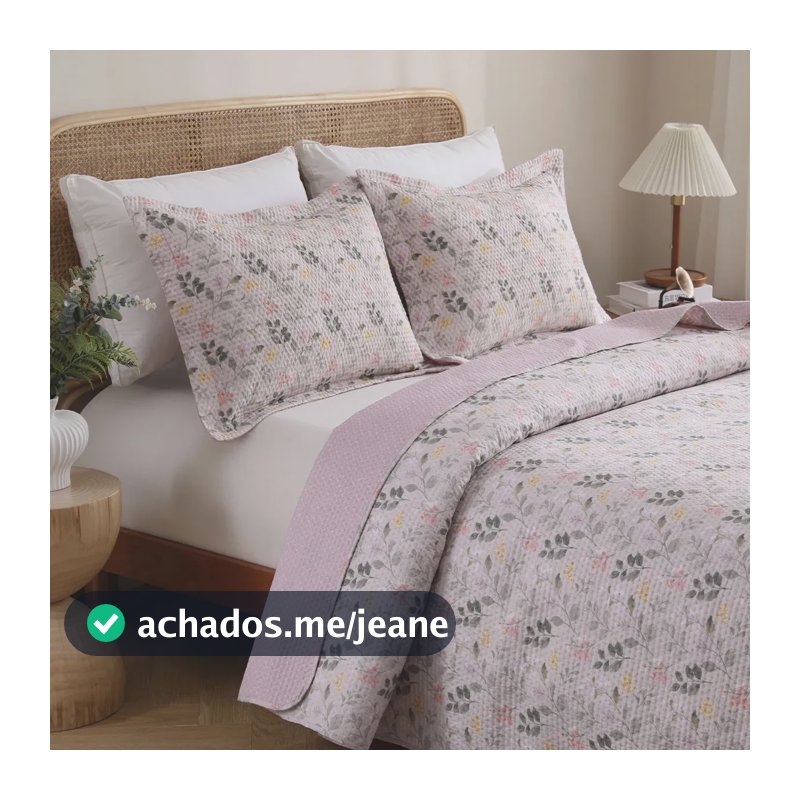 Kit Cobre Leito Colcha Casal 3 Peças Boutis Lisas Dupla Face Porta Travesseiro Aba Americana Anne Rose