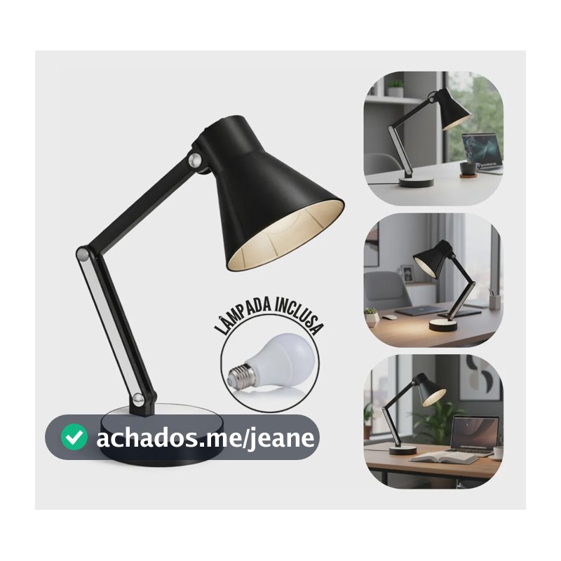 Luminaria Articulada Mesa Abajur Escritório Estudo Quarto Cor da estrutura Preto Marx Greg 3D