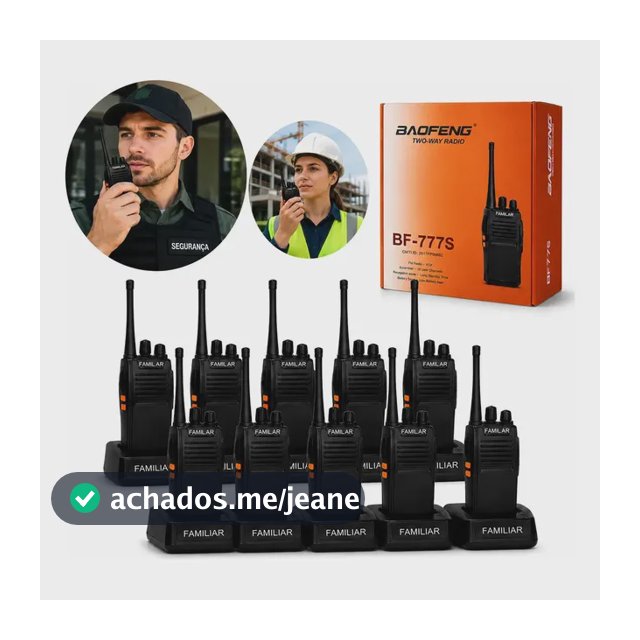 Kit 10 Radio Walk Talk Comunicador 16 Ch 12km Baofeng 777 Ht Cor Preto Familar