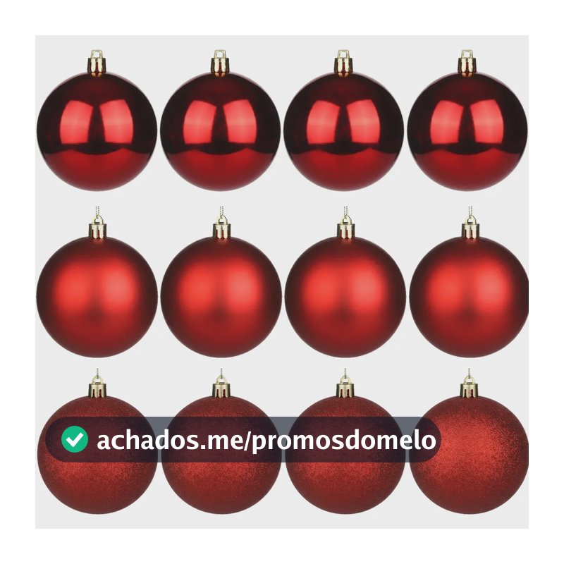 Kit 12 Bolas Bolinhas 5cm Para Árvore De Natal Lisa Glitter E Fosca Enfeite Natalino Luxo Cor Vermelho
