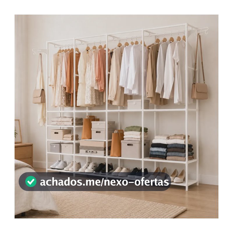 Arara Organizadora 4 Colunas Closet Cabideiro 10 Prateleiras Branco
