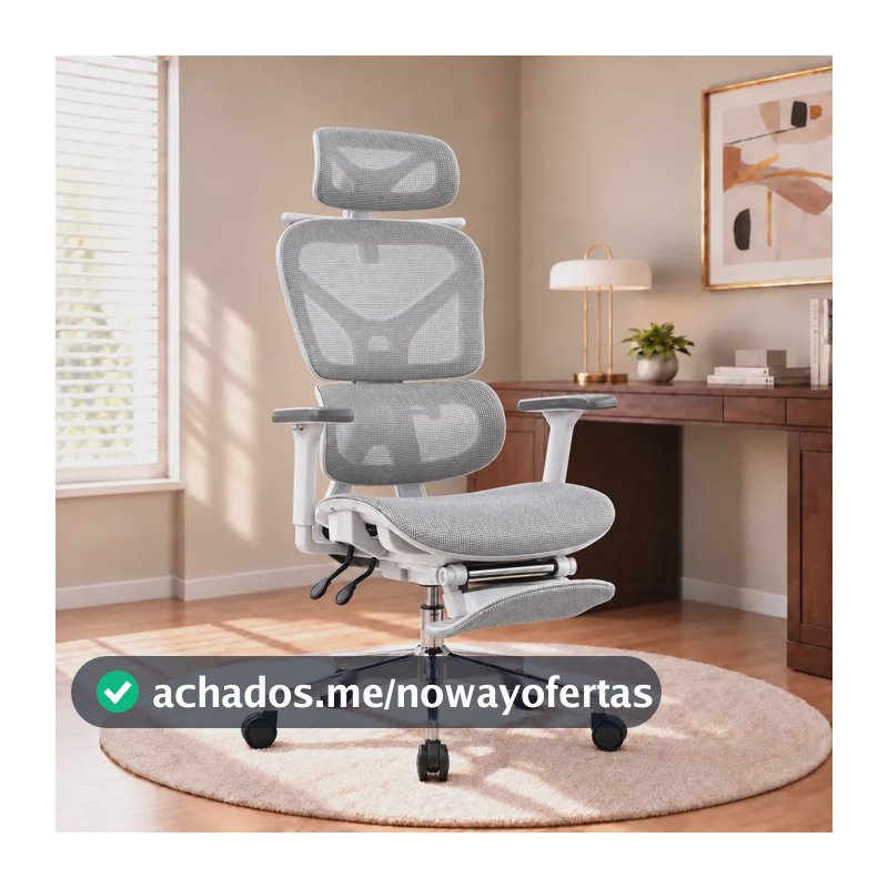 Cadeira de Escritório Presidente Sweet Studio Ergonômica Cinza Com Apoio Lombar e Para Pés