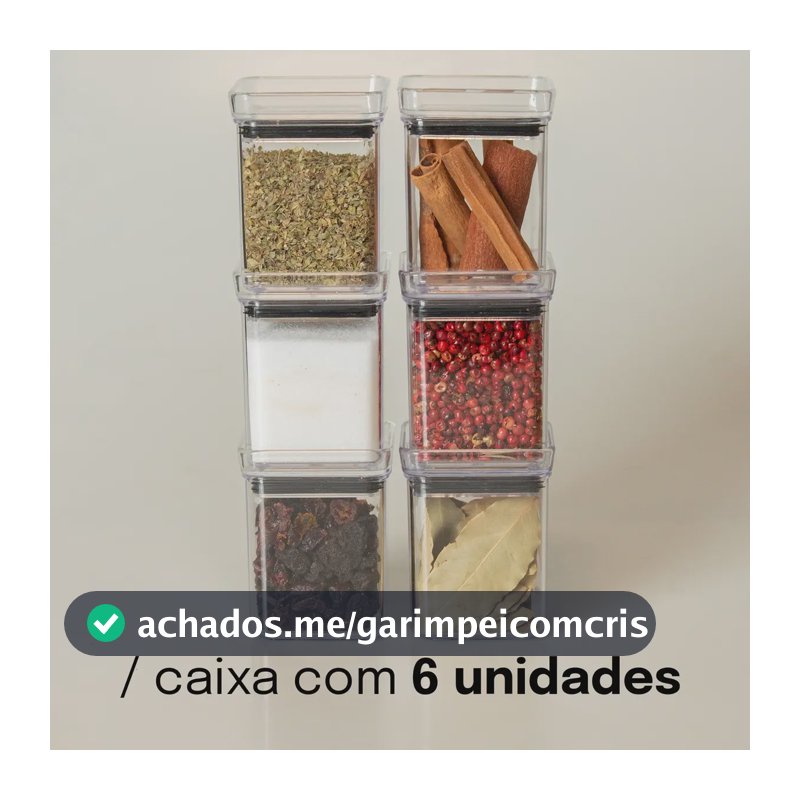 Kit 6 Potes Herméticos Lumini 180ml Paramount Com Tampa Potes Plásticos Transparentes Para Temperos, Especiarias E Condimentos, Organização De Cozinha, Empilháveis Armário E Geladeira