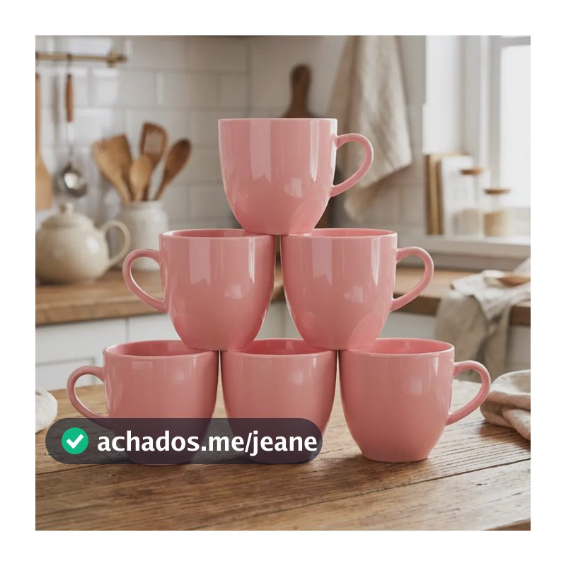 Jogo 6 Xícara Café Chá Rosa 170ml Grande Porcelana