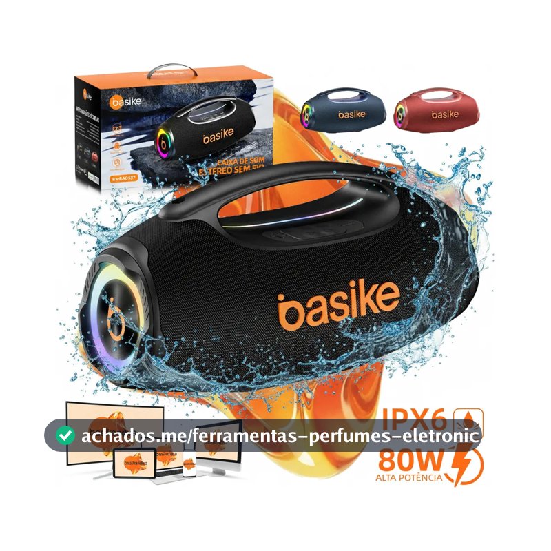 Basike Caixa de Som Portátil Com Bluetooth Boombox 80W 8000Mah 10hrs Sem fio IPX6 À Prova D'água Com Bateria Recarregavel Luz RGB Hifi TWS Bass Forte Áudio de Alta Qualid Para TV Festa Casa Subwoofer