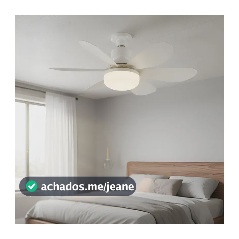 Lâmpada Ventilador De Teto  Luz Mudo Hélices Controle Remoto Branco 127/220v Plástico
